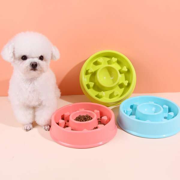 

1pc Random Color Heart Pattern Slow Feeder Pet Bowl, Multicolor