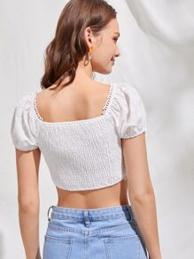 Áo sơ mi nữ Tương phản ren Dây kéo Dải chun Tranh thêu màu trơn Gợi cảm - trắng - Xem 2