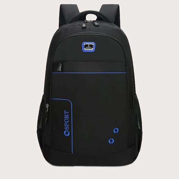 

Men Letter Embroidered Backpack, Black