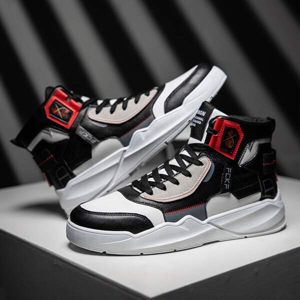 

Men Color Block High Top Sneakers, Black and white