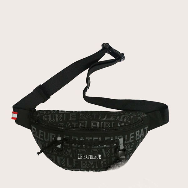 

Men Letter Graphic Zip Front Fanny Pack, Black