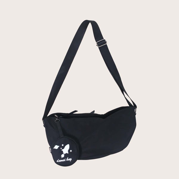 

Men Letter Graphic Crossbody Bag With Purse, Black