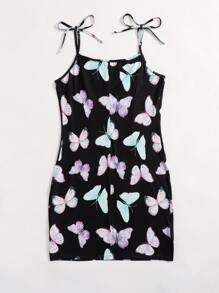 SHEIN Qutie Plus Allover Butterfly Print Knot Shoulder Cami Dress - Multicolor - View 2