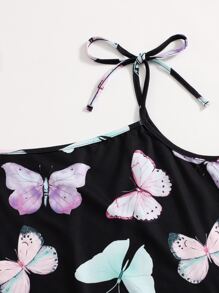 SHEIN Qutie Plus Allover Butterfly Print Knot Shoulder Cami Dress - Multicolor - View 3