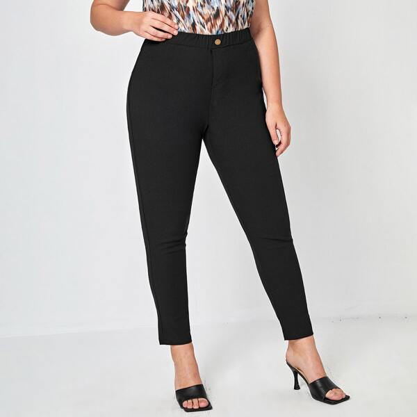 

Plus Buttoned Detail Pants, Black