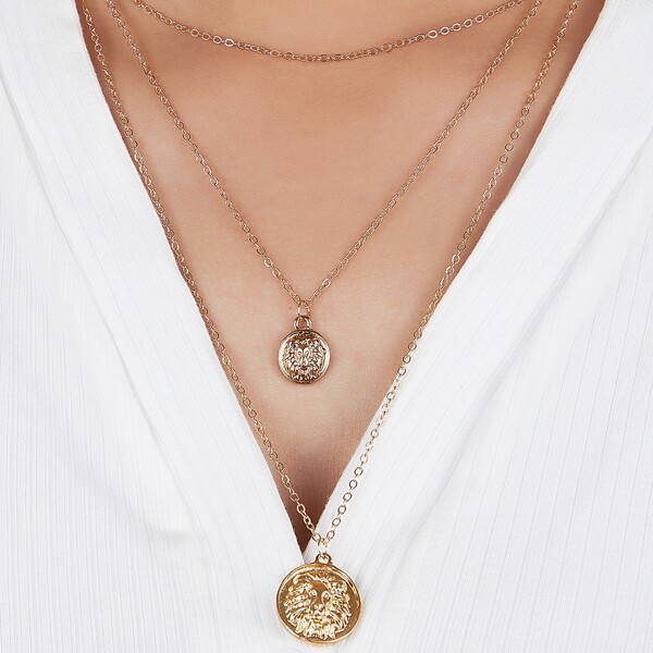 

Coin Charm Layered Necklace, Gold