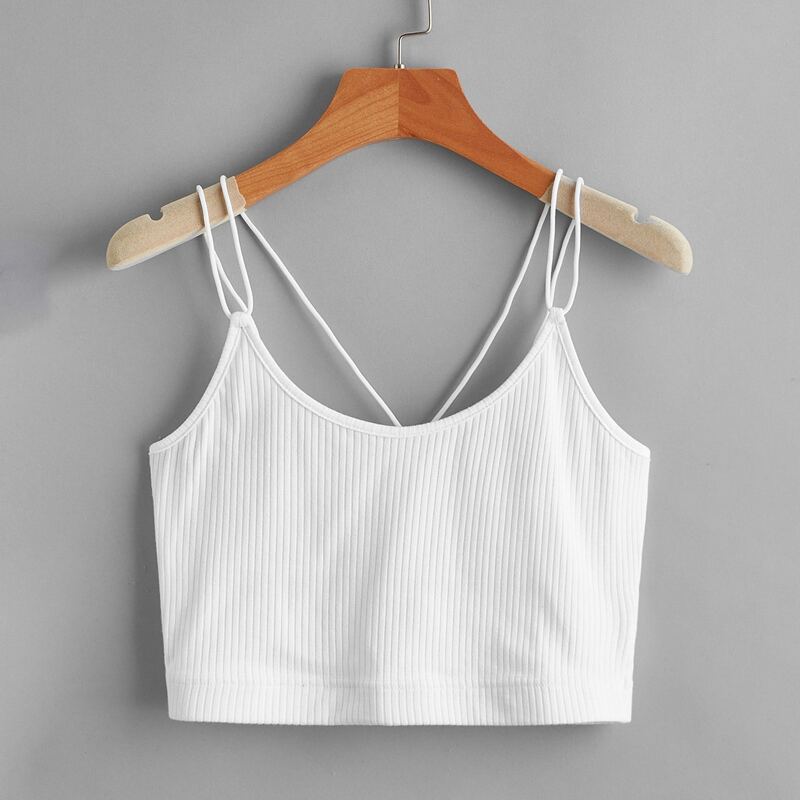 

Solid Ribbed Crop Cami, White