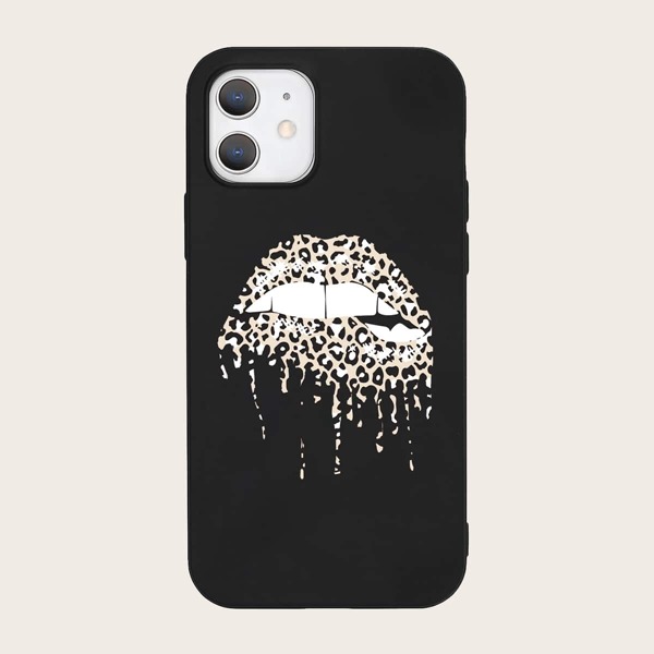

Leopard Lip Print iPhone Case, Black