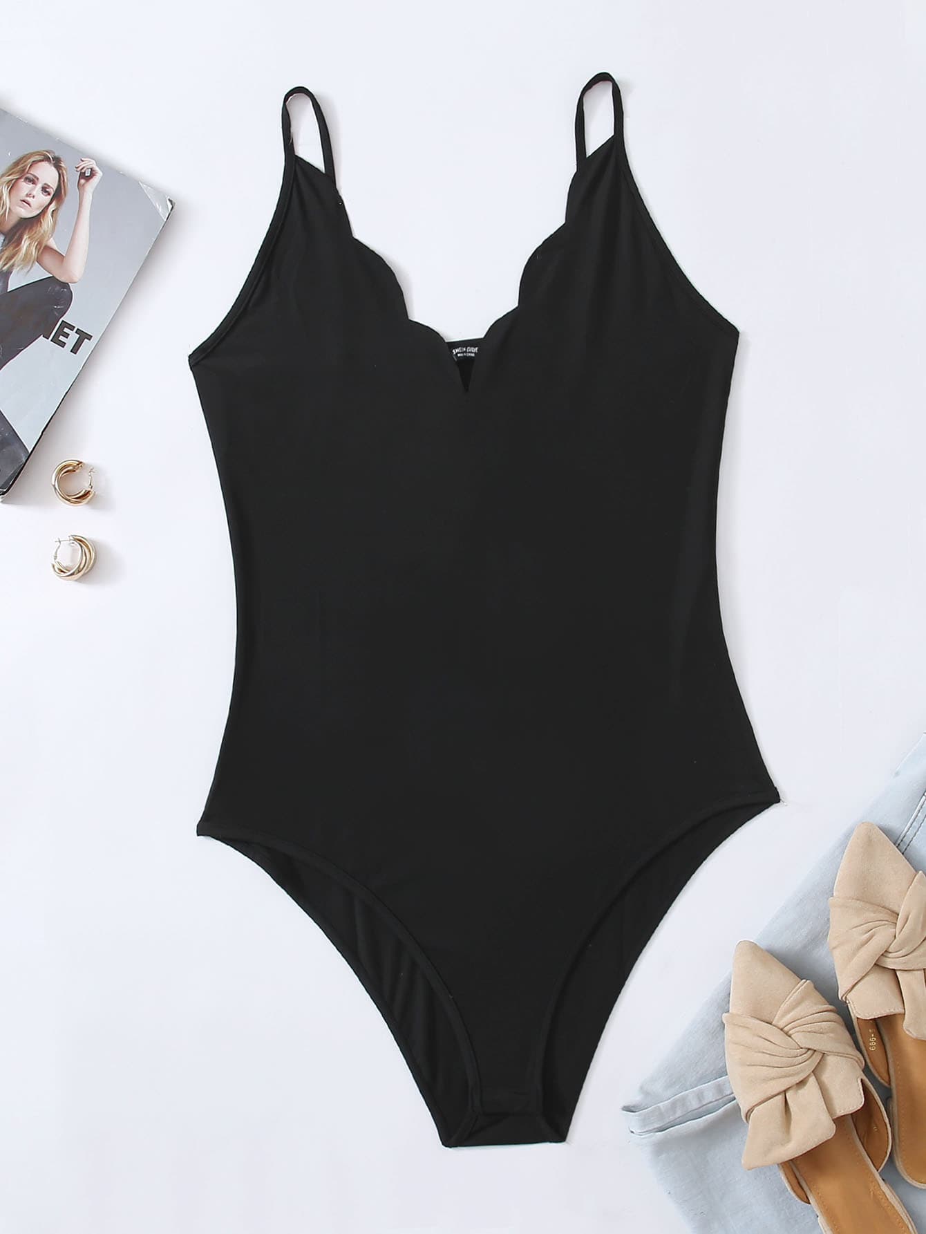Plus Scallop Trim Cami Bodysuit thumbnail