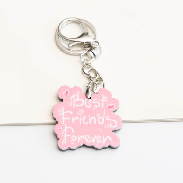 

Letter Pattern Charm Keychain, Pink