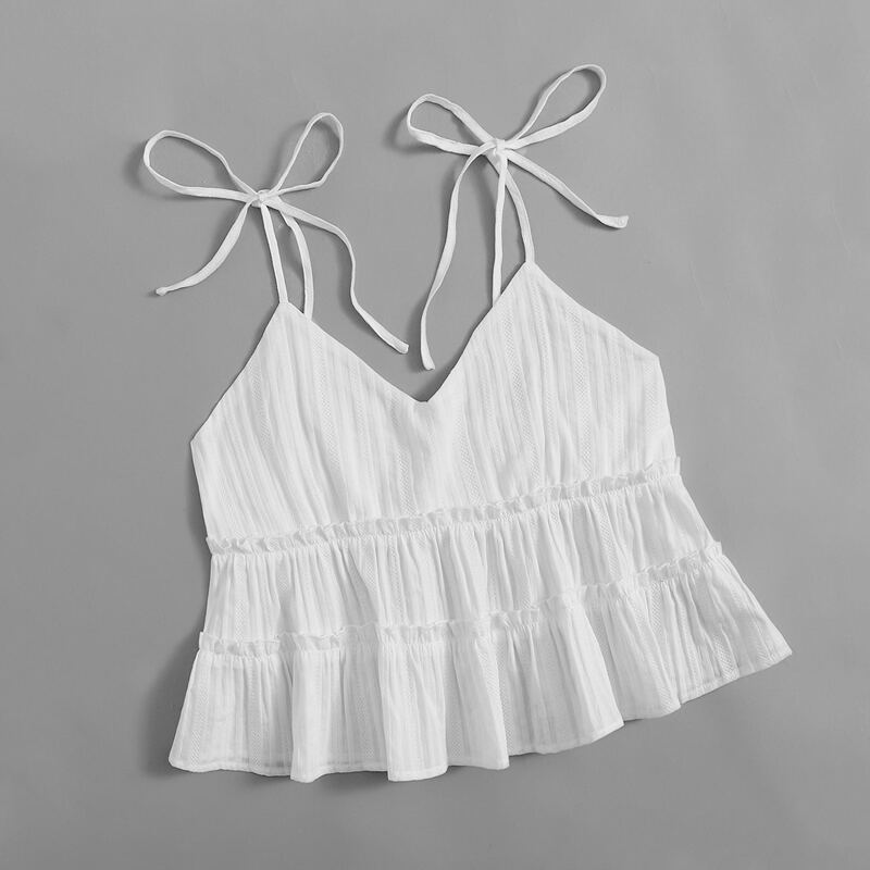 

Solid Ruffle Hem Cami, White
