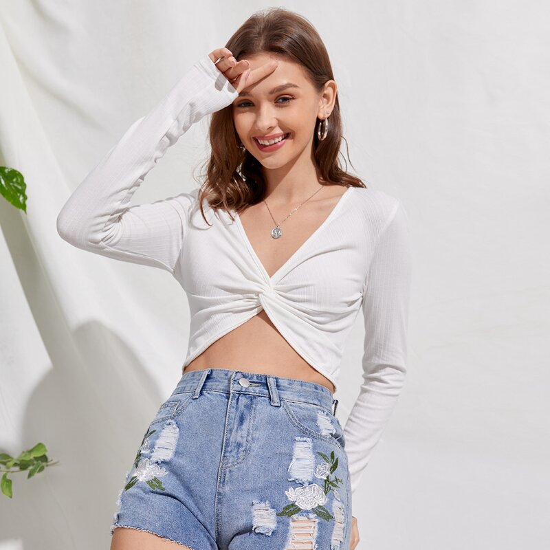 

Twist Front Crop Tee, White