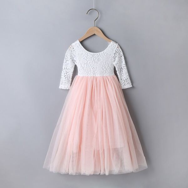 

Girls Contrast Lace Two Tone Tutu Dress, Multicolor