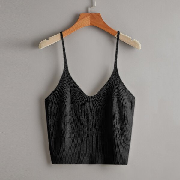 

Solid Cami Knit Top, Black