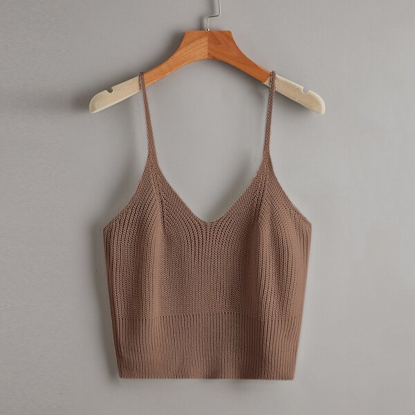 

Solid Cami Knit Top, Coffee brown