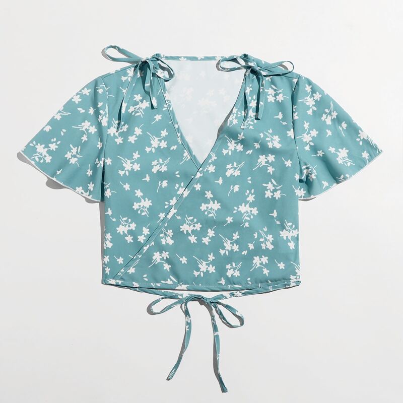 

Ditsy Flower Wrap Blouse, Blue