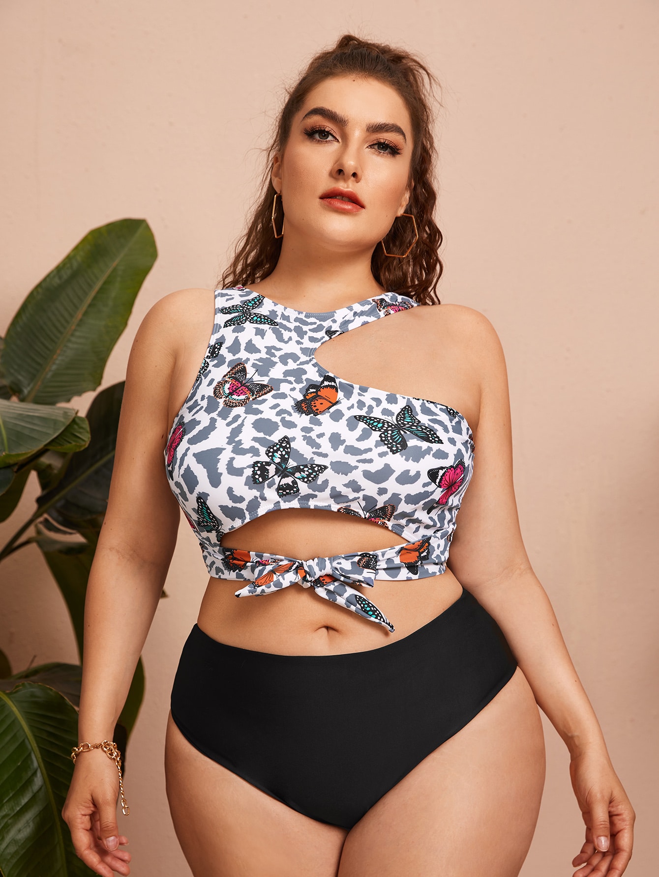 Plus Butterfly & Leopard Cut-out Bikini Swimsuit thumbnail