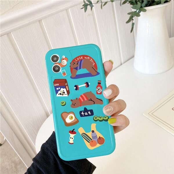 

Cartoon Bear Print iPhone Case, Multicolor