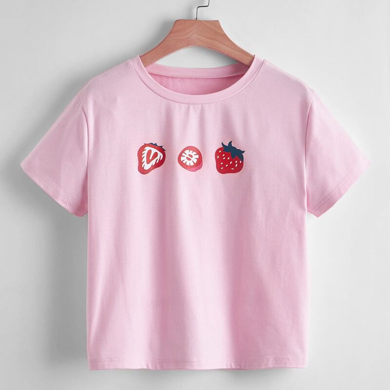 

Strawberry Print Tee, Pink