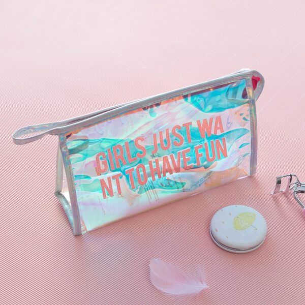 

Letter Graphic Laser Makeup Bag, Silver