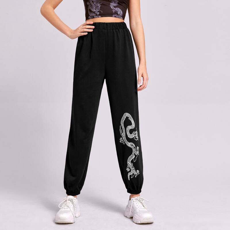 

Chinese Dragon Graphic Sweatpants, Black