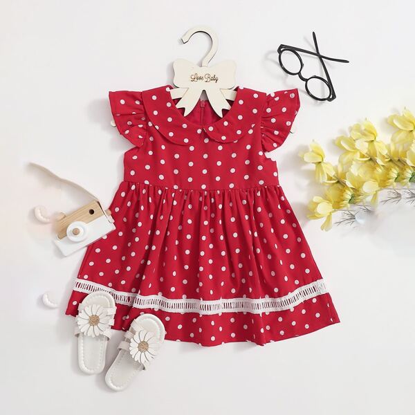 

Baby Girl Polka Dot Peter Pan Collar Dress, Red