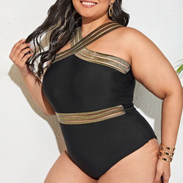 

Plus Crisscross Front One Piece Swimsuit, Black