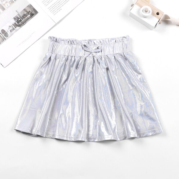 

Girls Metallic Bow Paperbag Waist Skirt, Silver