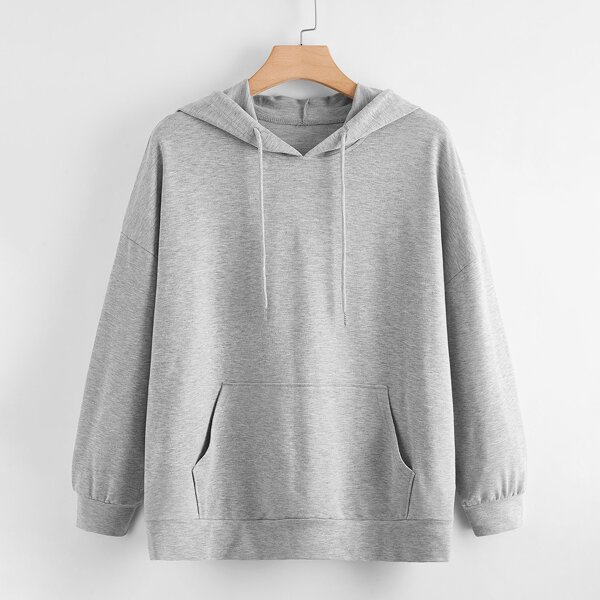 

Plus Letter & Butterfly Print Drawstring Hoodie, Light grey