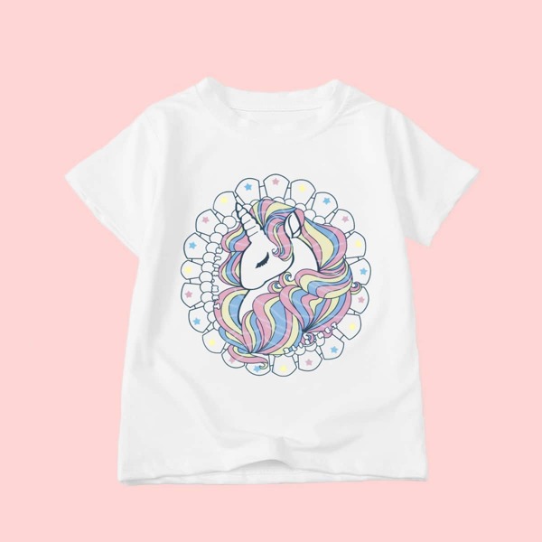 

Toddler Girls Cartoon And Star Graphic Tee, White