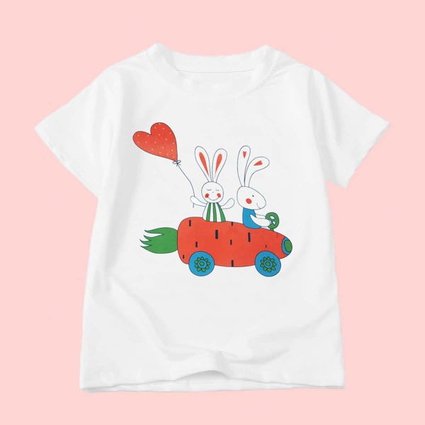 

Toddler Girls Cartoon And Heart Graphic Tee, White