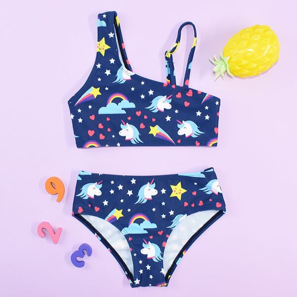 

Toddler Girls Unicorn Print Bikini Swimsuit, Multicolor