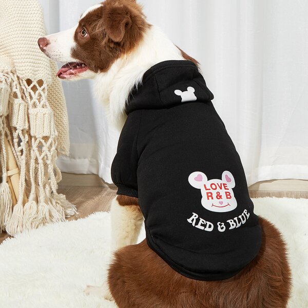 

Cartoon Graphic Hooded Pet Coat, Black