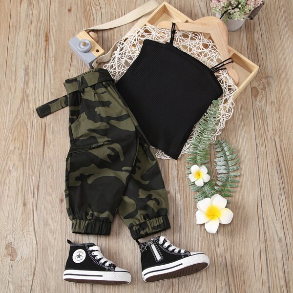 

Toddler Girls Cami Top & Camo Print Belted Cargo Pants, Multicolor