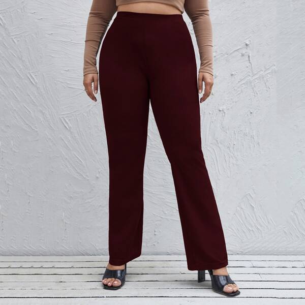 

Plus High Waist Straight Leg Pants, Maroon