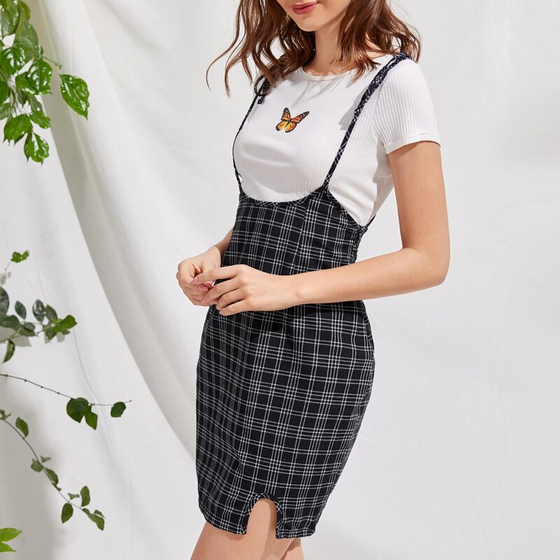 

Plaid Pinafore Dress, Black