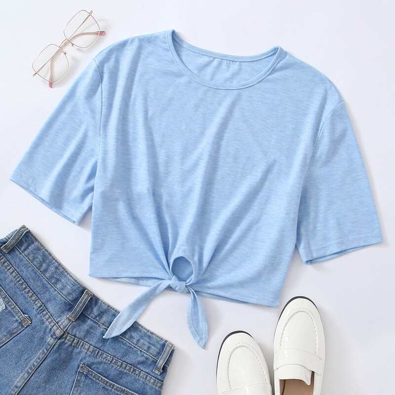 

Knot Hem Solid Tee, Bright baby blue