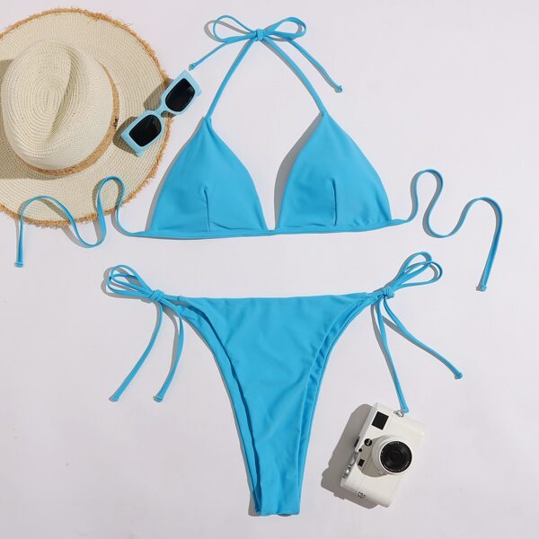 

Plus Triangle Tie Side Bikini Swimsuit, Blue