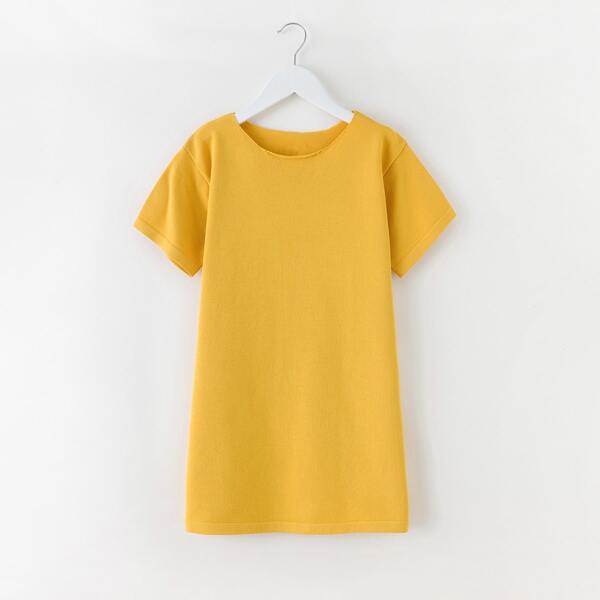 

Girls Split Hem Solid Tee Dress, Yellow