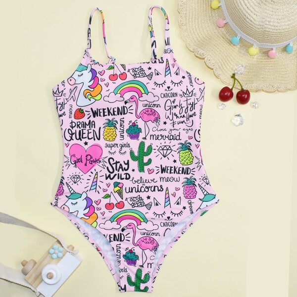 

Girls Allover Graphic One Piece Swimsuit, Multicolor