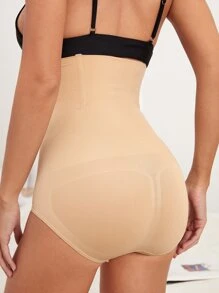 Women's High Waisted Briefs Semi-Sheer Rib-Knit Shapewear In Apricot - Apricot - View 2