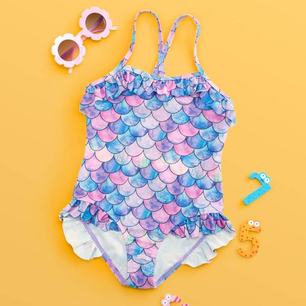 

Toddler Girls Fish Scale Ruffle One Piece Swimsuit, Multicolor