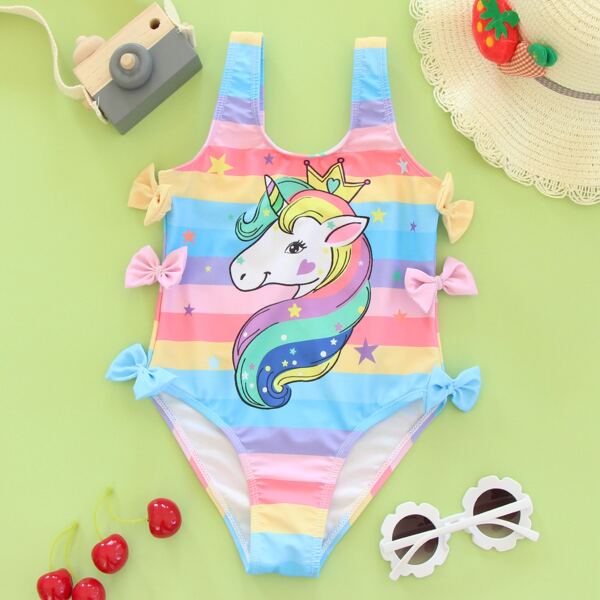 

Toddler Girls Unicorn & Striped One Piece Swimsuit, Multicolor