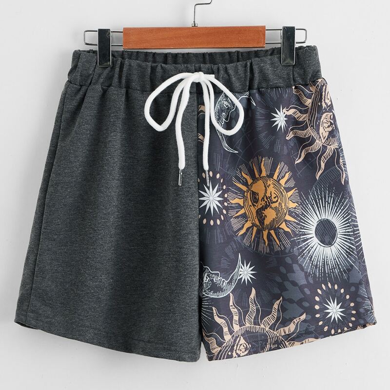 

Sun & Moon Graphic Drawstring Shorts, Multicolor