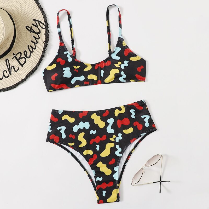 

Allover Print High Waist Bikini Swimsuit, Multicolor