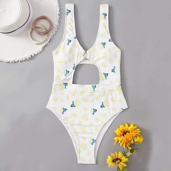 

с разрезом Кольцо Со цветочками Сексуальный слитный, Многоцветный