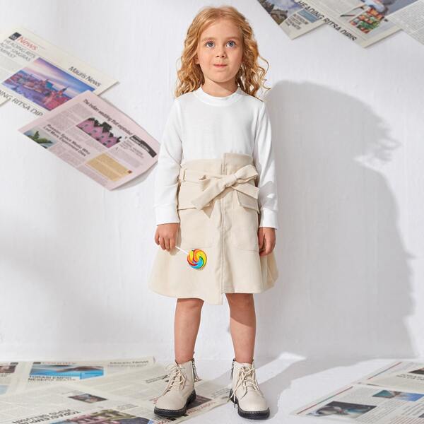 

Toddler Girls Ticket Pocket Asymmetrical Hem Combo Dress, Multicolor