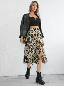 SHEIN Essnce All Over Print Split Thigh Skirt - Multicolor - View 5