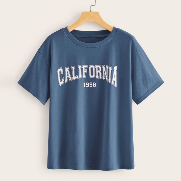 

Plus Letter & Number Print Drop Shoulder Tee, Dusty blue