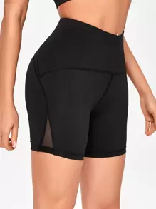 Contrast Mesh Sports Shorts - Black - View 1